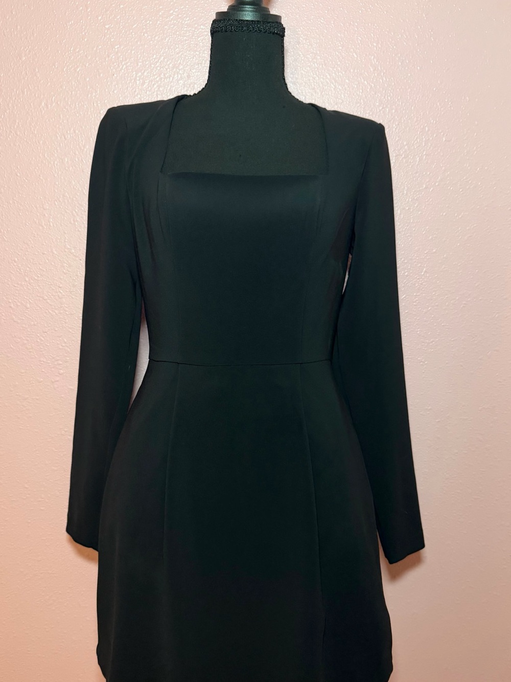 Express Black Square-Neck Long Sleeve Mini Dress